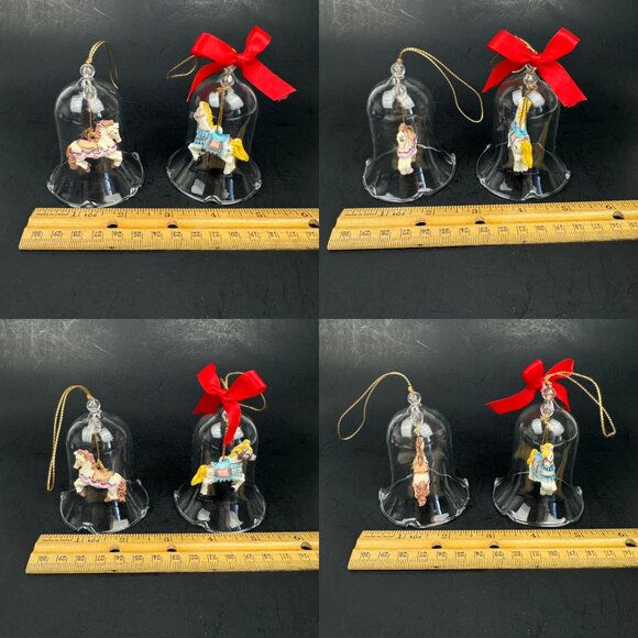 Vtg 2 Carrousel Bell Ornaments Bell Decorative Clear Glass 1 w Orig Box READ - Picture 4 of 11